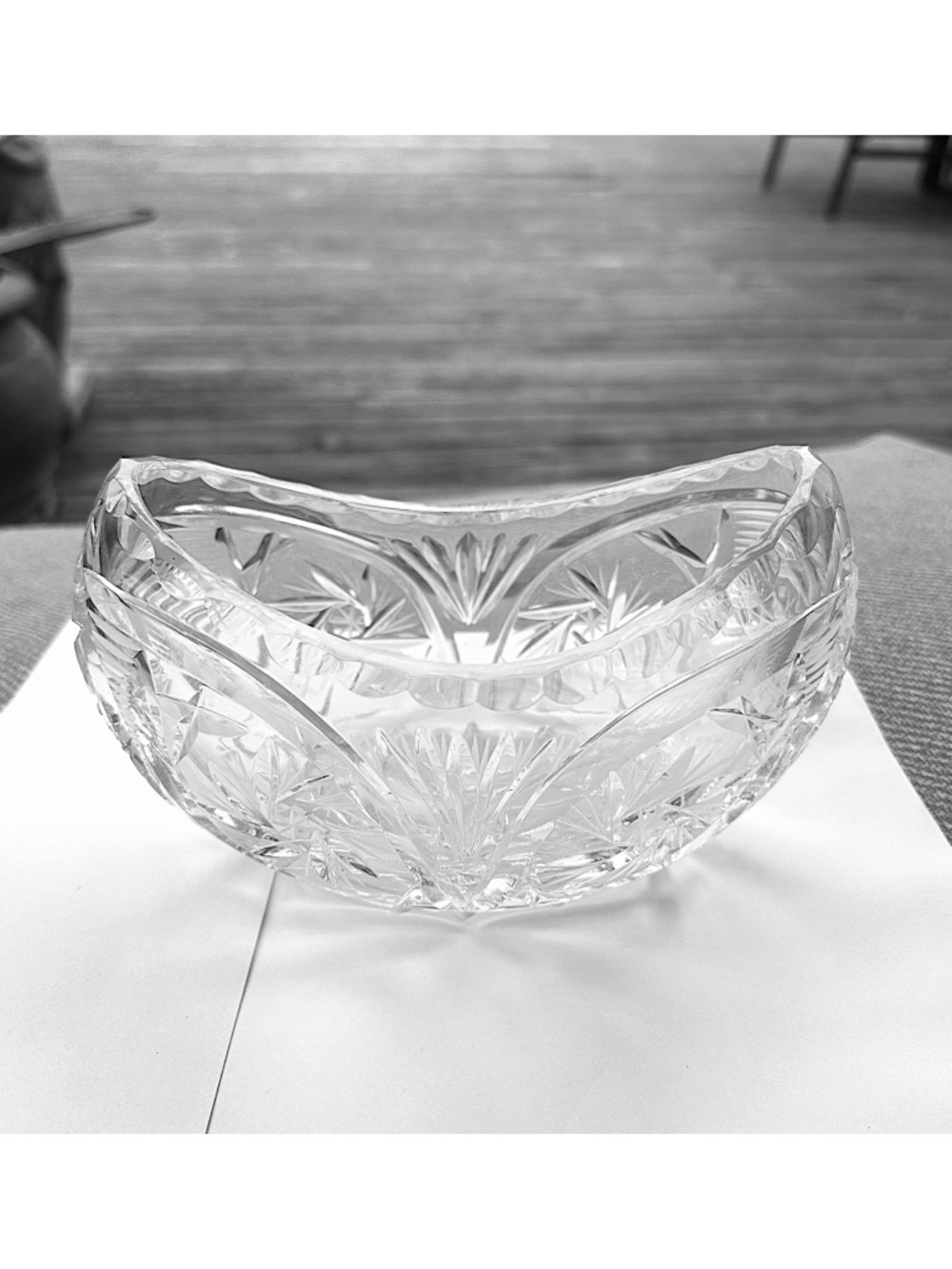 Bohemian Vintage Brilliant Cut Heavy Crystal Canoe Bowl Dish 7” Starburst